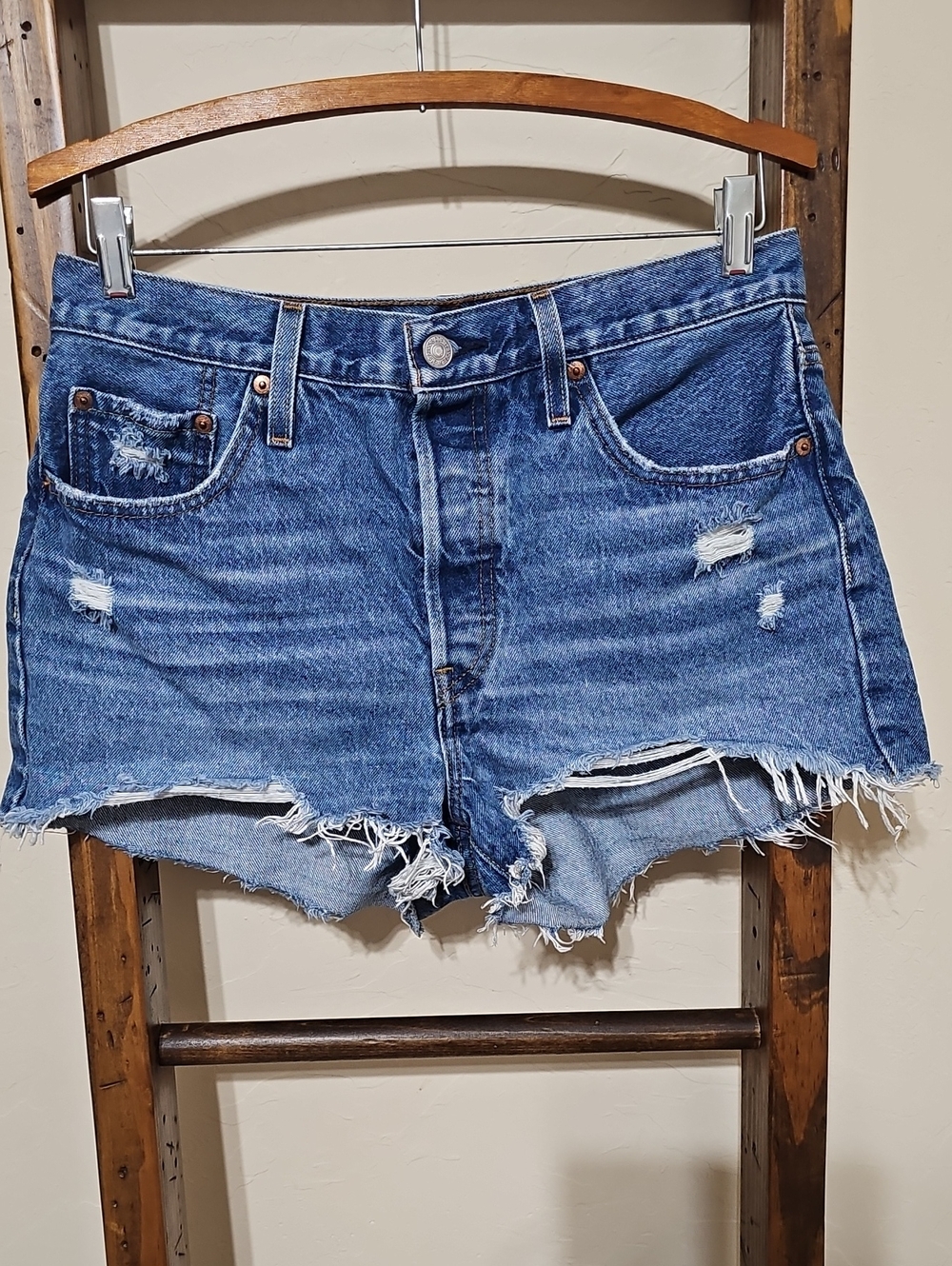Levi's Blue Distressed Denim Shorts
